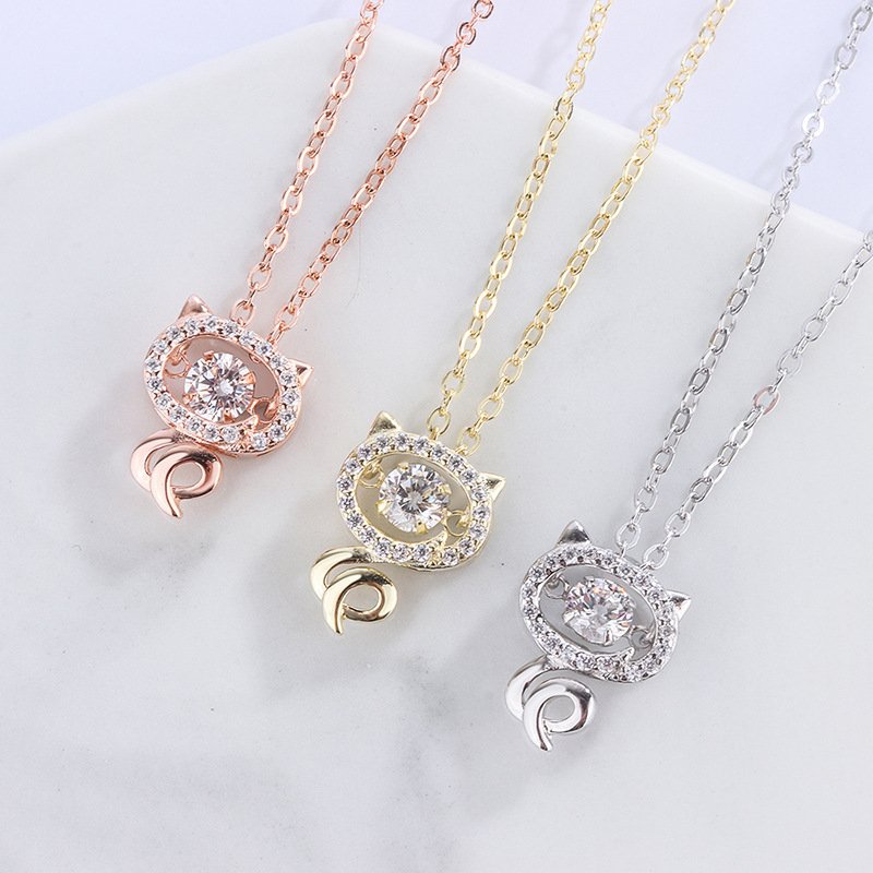 999 sterling silver new cat necklace female simple and versatile lucky cat smart pendant necklace