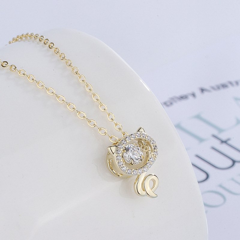 999 sterling silver new cat necklace female simple and versatile lucky cat smart pendant necklace