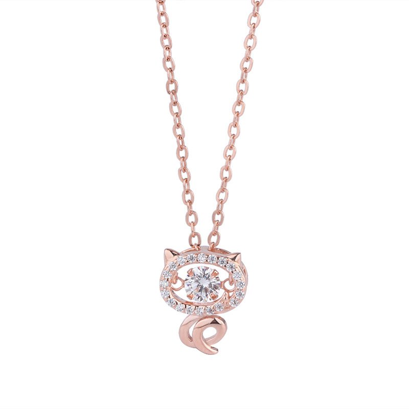 999 sterling silver new cat necklace female simple and versatile lucky cat smart pendant necklace