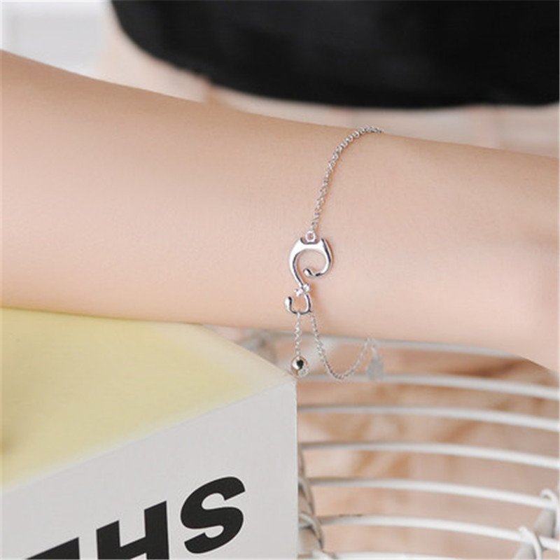 925 silver bracelet female lazy cat decoration simple multi-layer fashion jewelry niche design for girlfriend gifts