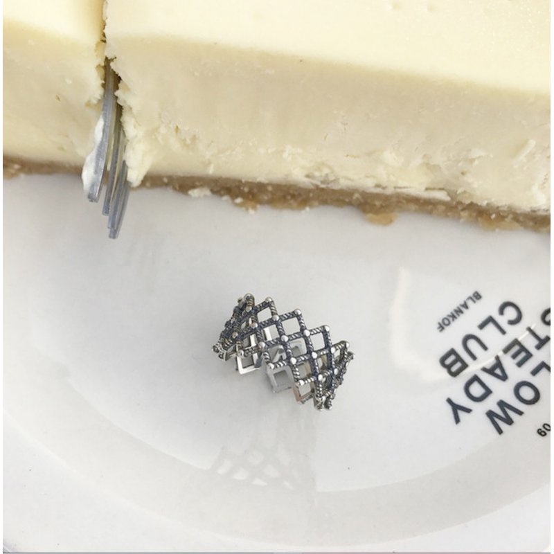 Thai silver 925 sterling silver open ring ring rope twist woven retro plain silver ring