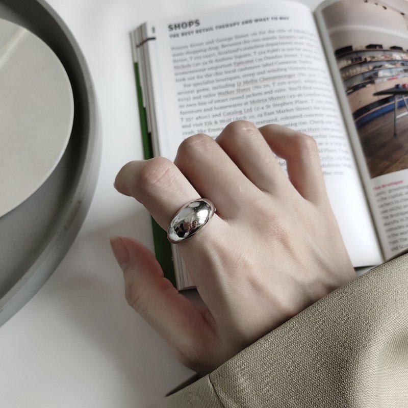 Glossy minimalist irregular trendy net red 925 sterling silver ring ring index finger