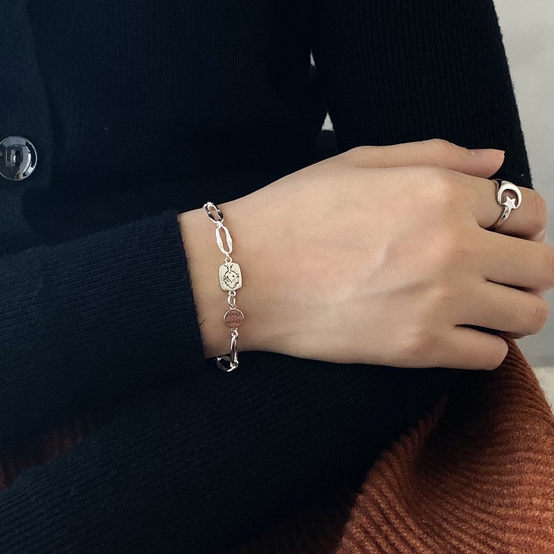 925 sterling silver bracelet simple niche net red boy bracelet buckle bracelet