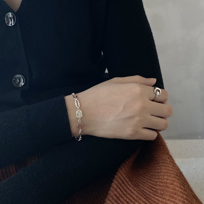 925 sterling silver bracelet simple niche net red boy bracelet buckle bracelet