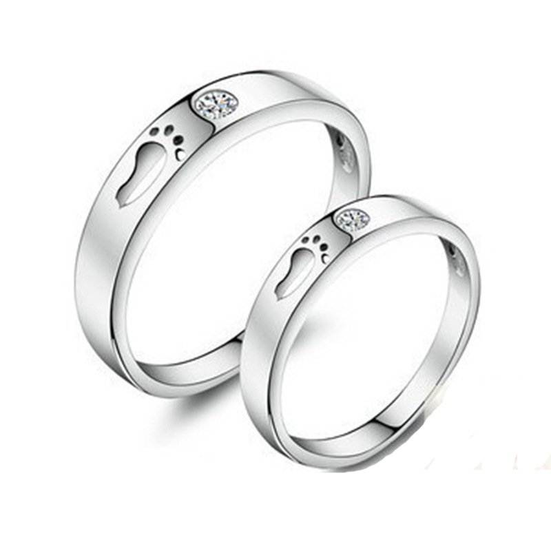 Love Footprint Couple Ring A Pair of Men and Women Ring 925 Silver Creative Love Gift