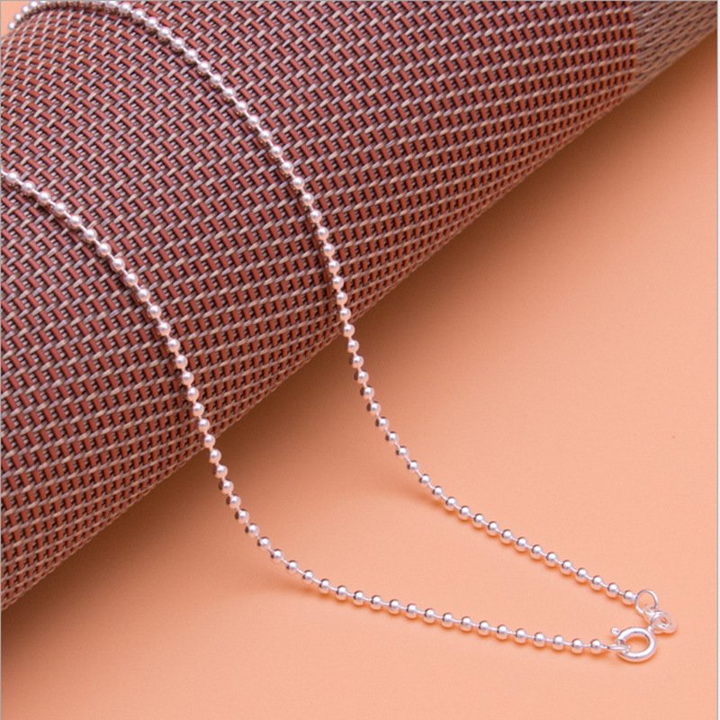 Silver female necklace, clavicle chain, round beads, short silver chain