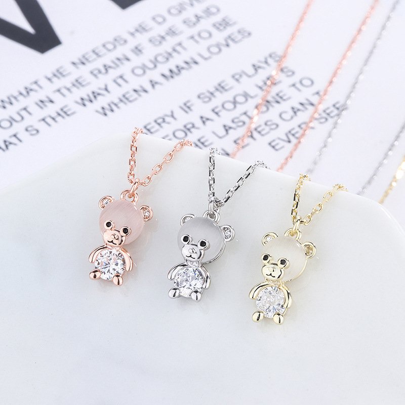 999 sterling silver bear necklace female cute cartoon mini bear doll sweater chain female