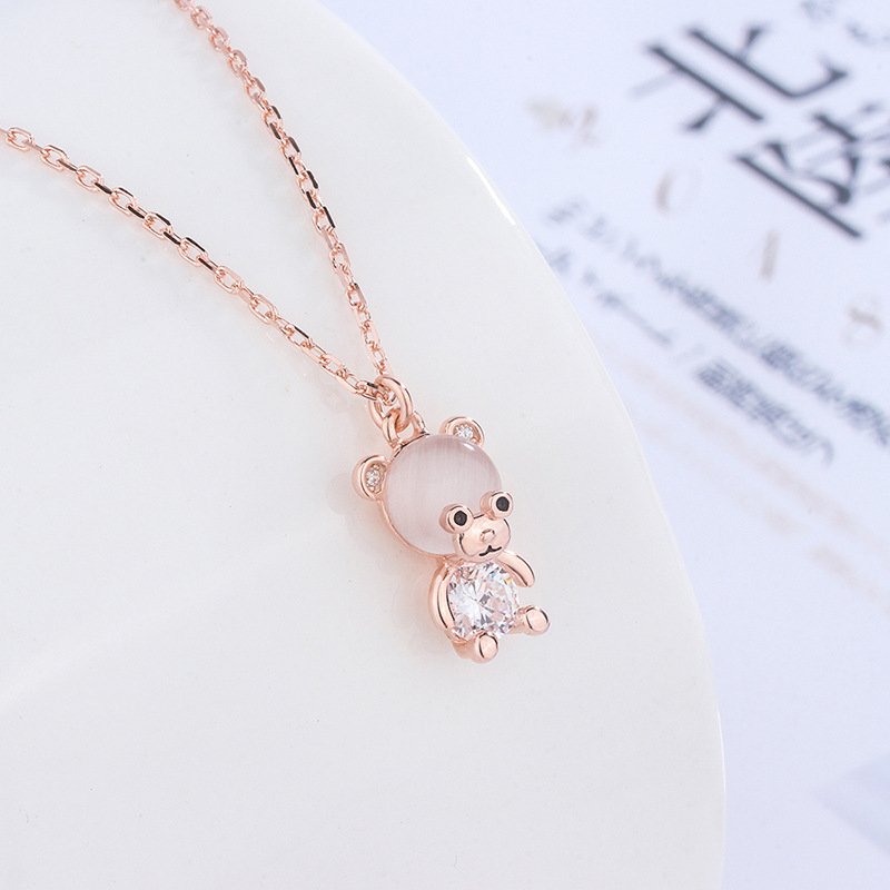 999 sterling silver bear necklace female cute cartoon mini bear doll sweater chain female