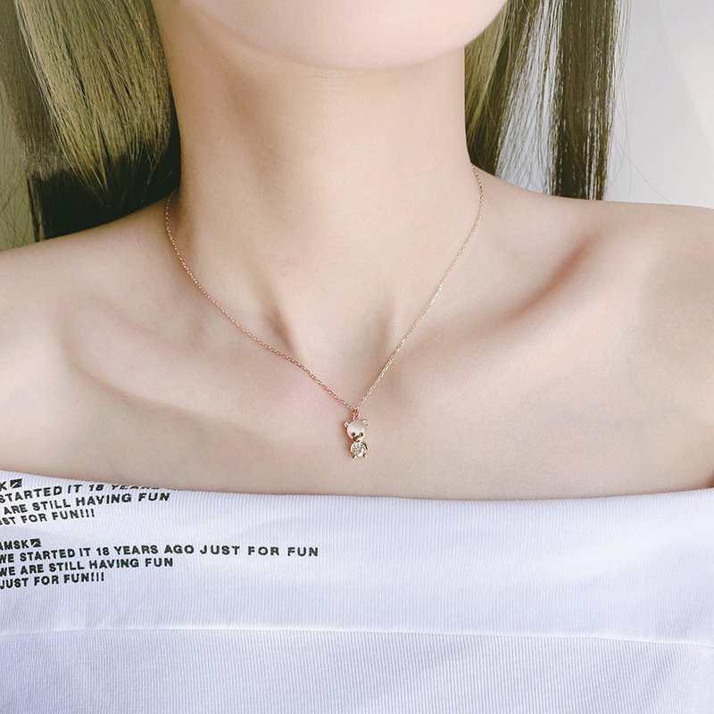 999 sterling silver bear necklace female cute cartoon mini bear doll sweater chain female