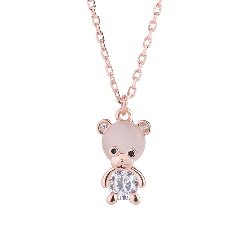 999 sterling silver bear necklace female cute cartoon mini bear doll sweater chain female